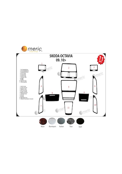 Meriç® Skoda Octavia Ön Torpido Kaplama 11 Parça 2010-2016 (530157389)