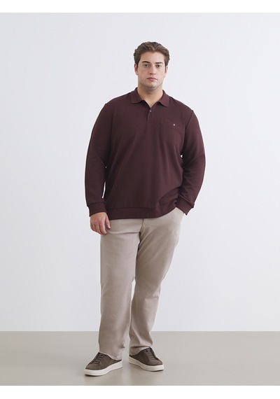 Lcwaıkıkı Classic Bordo Büyük Beden Polo Yaka Erkek Sweatshirt