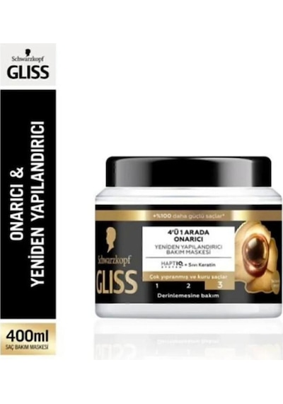 Gliss 4'ü 1 Arada Onarıcı & Yeniden Yapılandırıcı Saç Bakım Maskesi 400 Ml