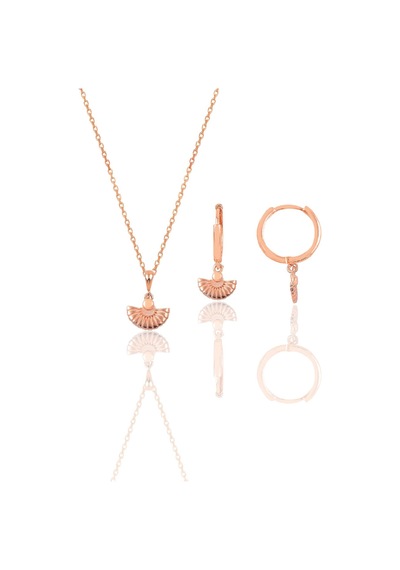 Gümüş Rose Minimal Midye Modeli Kolye Ve Küpe Seti Barcode Pembe Altın