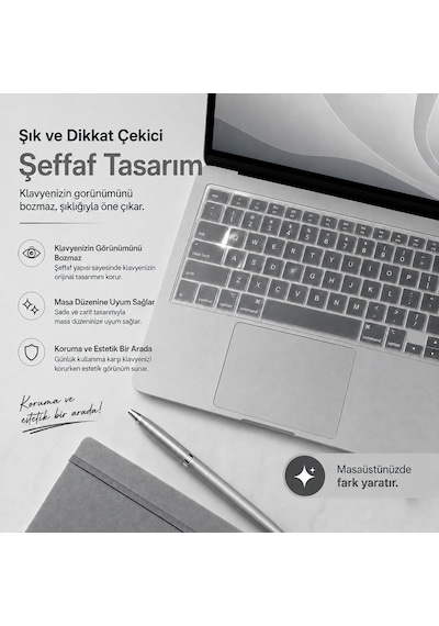 Macbook Pro 14.2 İnç M1 M2 M3 M4 M5 A2442 A2992 A2918 Uyumlu Şeffaf Türkçe Q Klavye Koruyucu Silikon Diğer