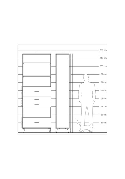 Arges Dolap 4 Raflı 4 Çekmeceli 88x30x243 Antrasit-aytaşı Antrasit