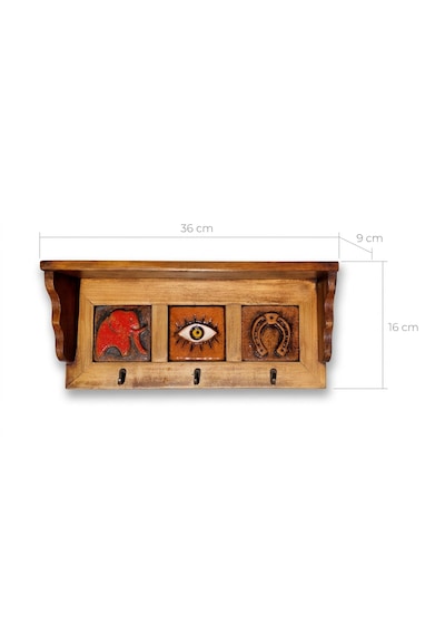 Portmanto Duvar Askılığı, Şans Spiritüel Temalı Elbise, Havlu, Bornoz Askısı, 16x36x9 Cm Ahşap
