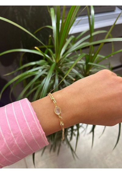Çgk Çiğdem Gürel Kuyumculuk Beyaz Opal Taşlı Doç Zincirli Altın Bileklik Gold