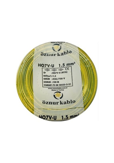 Öznur 1,5 Mm Nya Kablo Sarı-yeşil Tek Telli Bakır Tesisat Kablosu 25 Metre