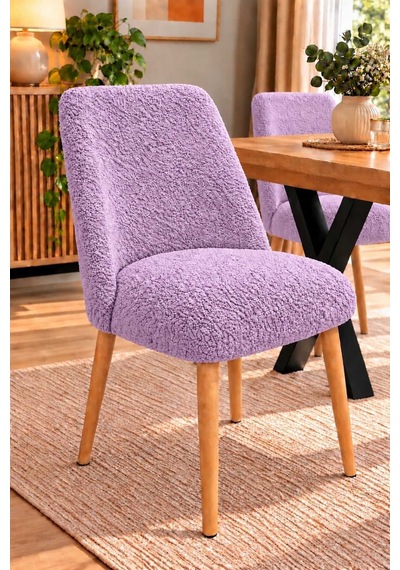 Lavena Teddy Kumaş Ahşap Ayaklı Dekoratif Sandalye Mutfak, Salon, Makyaj Ve Çalışma Sandalyesi Lila Lila