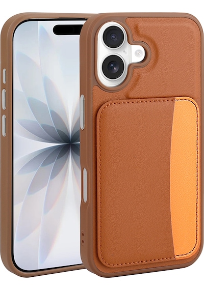 Maks Technology Apple Uyumlu iPhone 16 Kılıf Kartlıklı Mkst X-kart Silikon Kapak - Kahverengi Kahverengi
