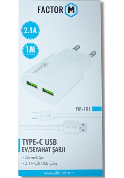 Factor M FM101T Çift Çıkışlı 2.1A Type-C Şarj Cihazı