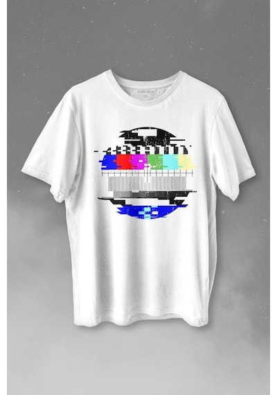 No Signal Teletex Nostalji Tv Tele Tex Baskılı Tişört Unisex T-shirt 001