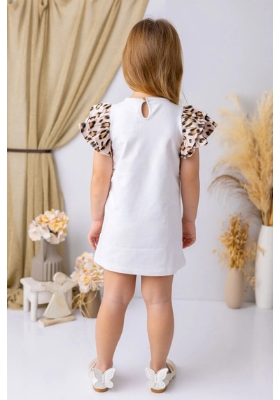 Minigimin Cicileri Miniğimin Cicileri Kolları Leopar Volanlı Fashion Kız Çocuk E... Beyaz
