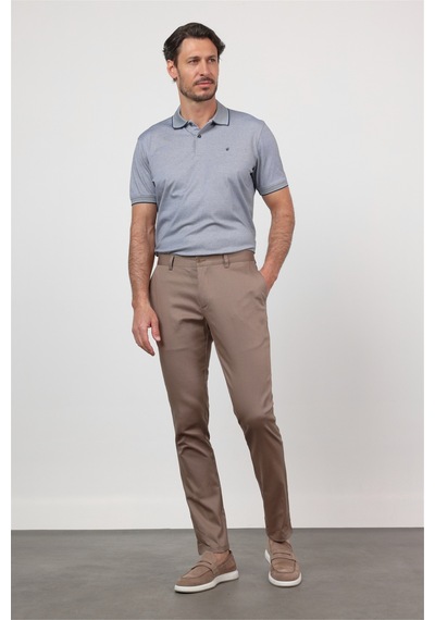 İmza Koyu Bej Yan Cep Düz Paça Armürlü Slim Fit Pamuklu Chino Pantolon 1003260165