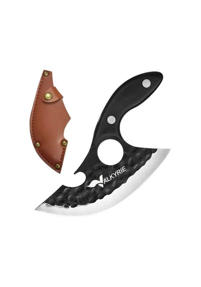 Valkyrie Outdoor Kamp Et Sebze Doğrama Satırı Kılıflı Bıçak Ahşap Saplı Çok Amaçlı Siyah Siyah
