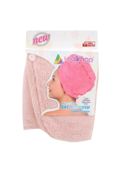 Wellmop Mikrofiber Düğmeli Saç Havlusu Gül Kurusu Pembe Şeftali