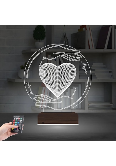 Luvivia Sevgiliye Hediye Kalp El Kişiye Özel 3d Lamba - Masa Gece Lambası