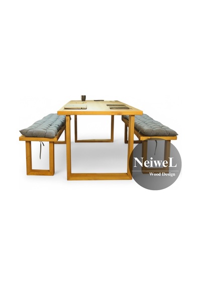 Neiwel Doi Doğal Ahşap Banklı Toplantı Masasıı x 100 x 300 Açık Ceviz