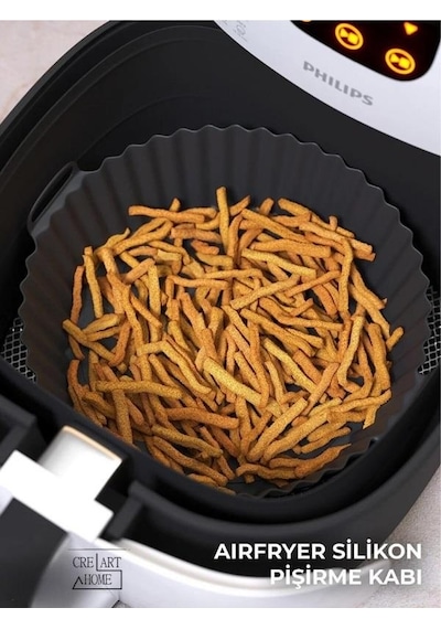 Airfryer Silikon Pişirme Kabı 20x5 Cm Bpa Içermez Tüm Airfryer'lere Uyumlu Pişirme Kağıdı Siyah