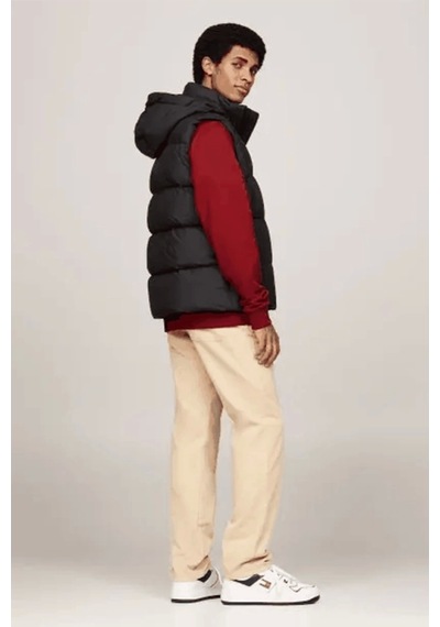 Tommy Jeans Tommy Hilfiger Erkek Kapşonlu Fermuarlı Siyah Yelek Siyah