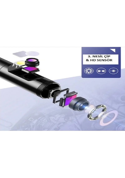 Çift Lensli Ekranlı 1080p Sert Kablolu Sd Karta Kayıt 10 Mt Yılan Kamera Tamirci Video Kamerası