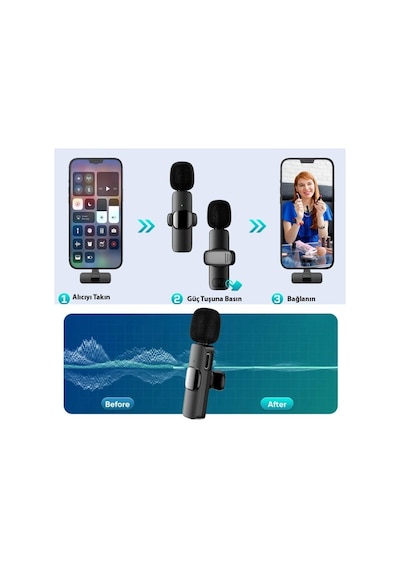 K9-d Type C Lightning Wireless Kablosuz Mikrofon Dönüştürücülü Tak Çalıştır Android Telefon T Standart