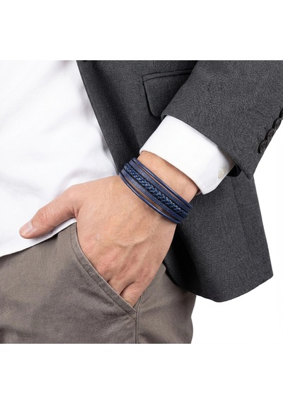 Moncuk Design Mavi Siyah Çoklu Deri Bileklik Zamak Kilit 33513b2d7z Açık Mavi