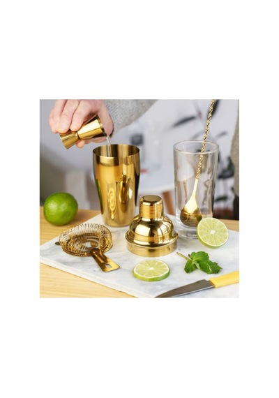 Kokteyl Shaker Seti, Gold, 750 Ml, 4 Parça