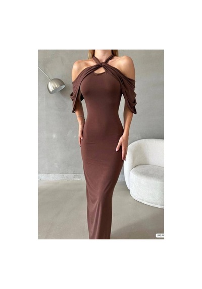 Store Simli Dekolteli Elbise Kumaş Askılı Mor - 935908762 Mor
