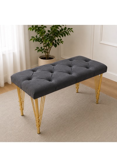 90cm Yeni Nesil Metal Gold Ayaklı Çok Amaçlı Puf Bench Antrasit