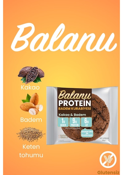 Balanu Proteinli Kakaolu Badem Kurabiyesi 60gr X3 Adet