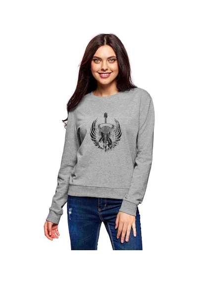 Guitar Rock Music Vector Guitar Baskılı Gri Kadın Sweatshirt