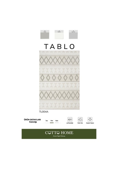 Tablo Tl004a Krem Halı Modern Desen Antialerjik Pamuk Taban Yıkanabilir Salon Halısı Yatak Odası