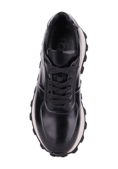 Shoetyle - Siyah Hakiki Açma Deri Bağcıklı Erkek Sneaker 115-k556-1320 Siyah