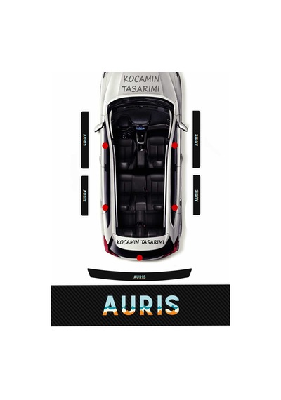 Karbon Kaplama Toyota Auris Kapı Eşiği Koruyucu Seti 5 Parça Şık Renkli Baskı