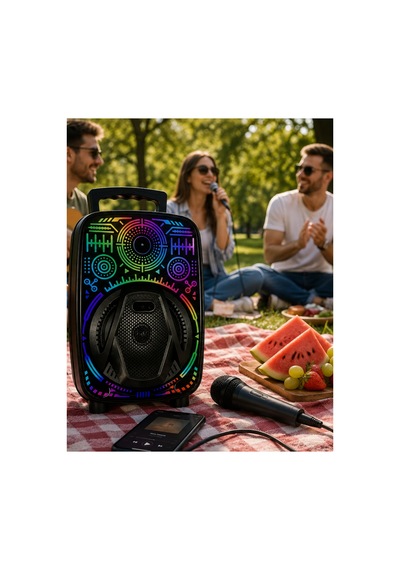 Karaoke Hoparlör Rgb Led Işıklı Usb Fm Radyo Destekli Taşınabilir Speaker Çok Renkli
