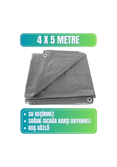 Evkar 4x5 Metre Su Geçirmez Pullu Çadır Branda Tente Yağmurluk Gölgelik 4x5m - Gri