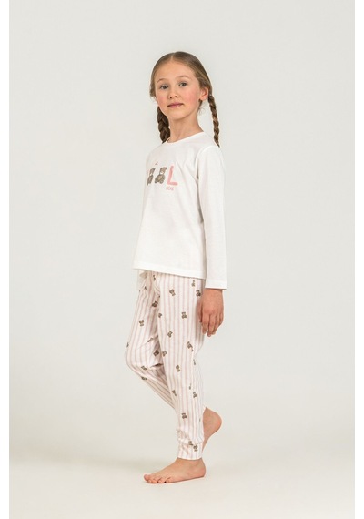Rolypoly Kız Çocuk Cool Bear Beyaz Uzun Kol Pijama Takım Rp3912-c-v1 Rp3912-c-v1