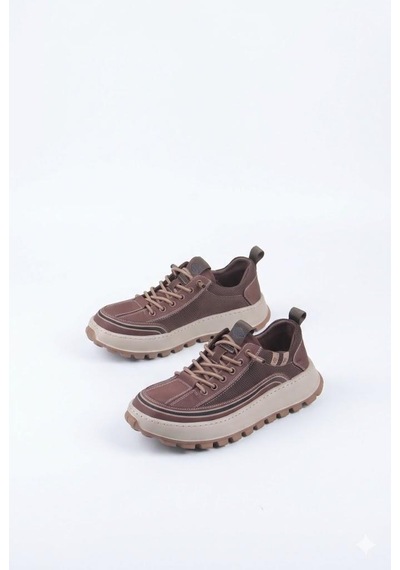 Guja 26y514 Rahat Hafif Taban Tekstil Lastik Bağcıklı Sneaker Erkek Ayakkabı Kahve