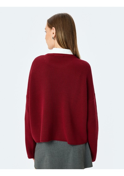 Koton Basic Triko Kazak Yuvarlak Yaka Uzun Kollu Regular Fit Bordo 5wal90051ht Bordo