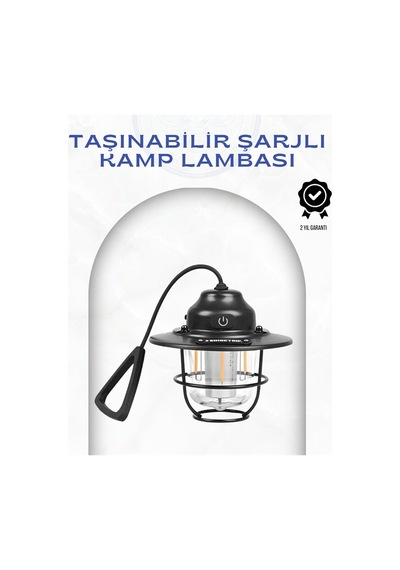 Geometrik Tasarımlı Vintage Kamp Lambası Type-c Şarj Ayarlanabilir Parlaklık Beyaz