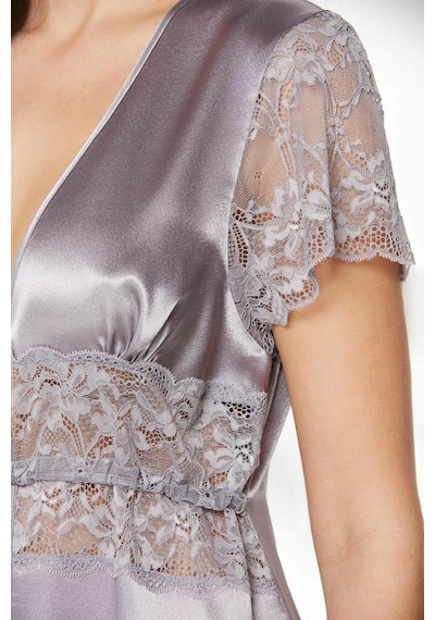 Pierre Cardin Saten Dantelli Midi Sabahlık 1020 Royal 001