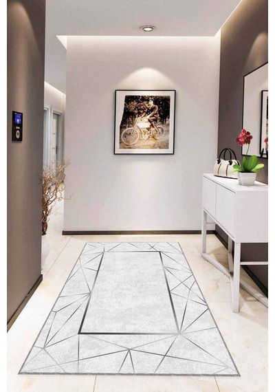 Silver Çerçeveli Kaymaz Tabanlı Dekoratif Halı Rv011n11
