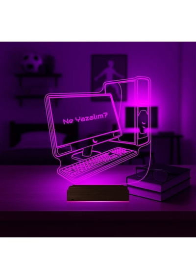Luvivia Bilgisayar Tasarım Gamer Pc Kişiye Özel 3d Lamba - Masa Gece Lambası Şeffaf