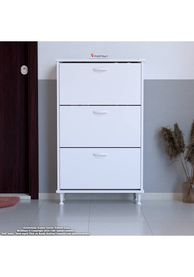 Modilayn Varbi Kapı Önü 52 X 119 X 25, 5 Cm Lik 2 Düşer Kapak 4 Göz Bölmeli Ayakkabılık Beyaz