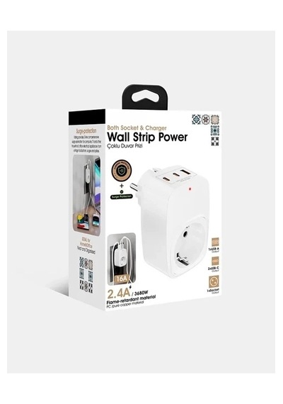 Kargo Tekli Yüksek Voltaj Korumalı Duvar Prizi 2x Type-c 1x Usb Çıkışlı Priz Grup Priz Çoğaltıcı Siyah Najmad Belirtilmemiş