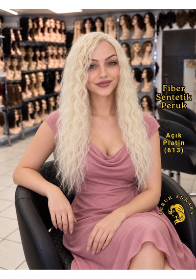 Afro Dalgası Peruk Fiber Sentetik Platin