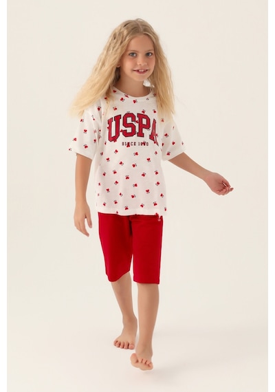 U.S. Polo Assn. Lisanslı Heart Pattern Kırmızı Kız Çocuk Kapri Takım 5274-43204 Krem - Kırmızı U.S. Polo Assn. Lisanslı Heart Pattern Kırmızı Kız Çocuk Kapri Takım 5274-43204 Krem - Kırmızı