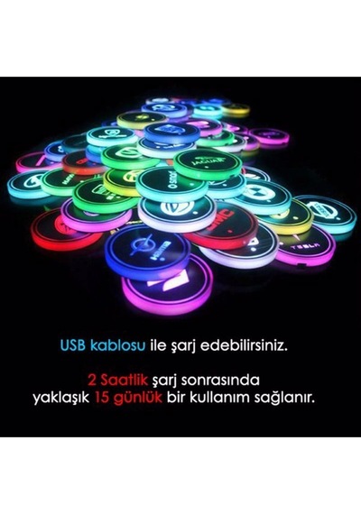 Chevrolet Araçlar Ile Uyumlu Ledli Bardaklık Altı Usb Şarjlı 2 Adet