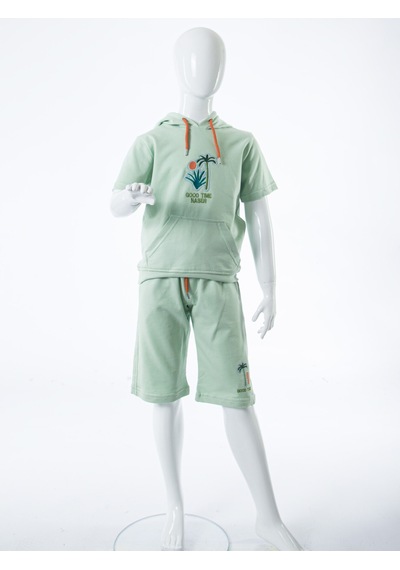 Xo Kids Erkek Çocuk Yazlık 2li Alt Üst Takım Tişort + Şort 8-14 Yaş 4221 Mint