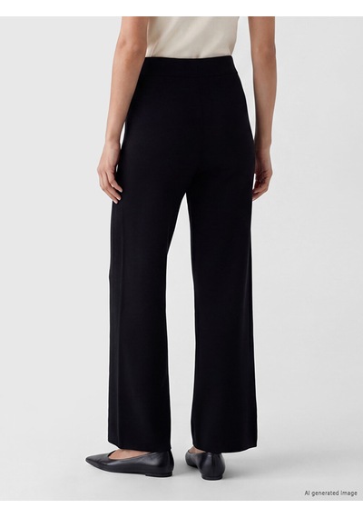 Lcwaıkıkı Classic Siyah Beli Lastikli Geniş Paça Kadın Triko Pantolon