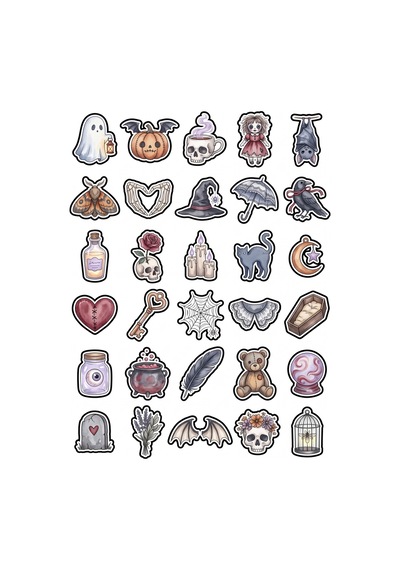 30 Adet Suluboya Sevimli Gotik Sticker Seti - Laptop Defter Ajanda Scrapbook İçin Çok Renkli
