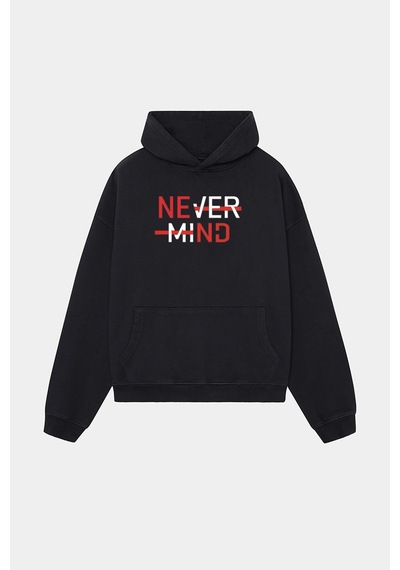 Baskılı Kapüşonlu Sweatshirt - Unisex Oversize Hoodie Siyah